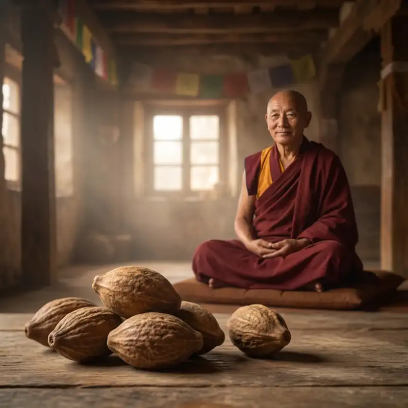Monk holding Haritaki - the King of Herbs